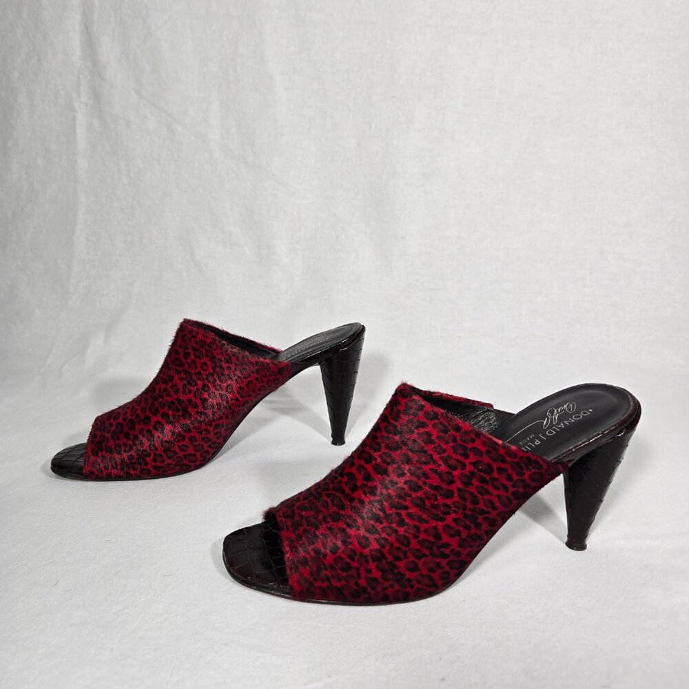 RARE Vintage Y2K Mobwife LEATHER Red & Black Animal Print Heel Sandals Size 8.5M - Picture 3 of 17